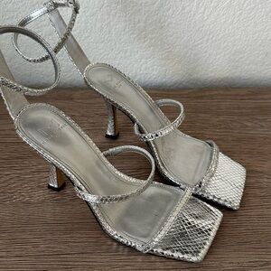 Marc Fisher Silver Snakeskin Heels